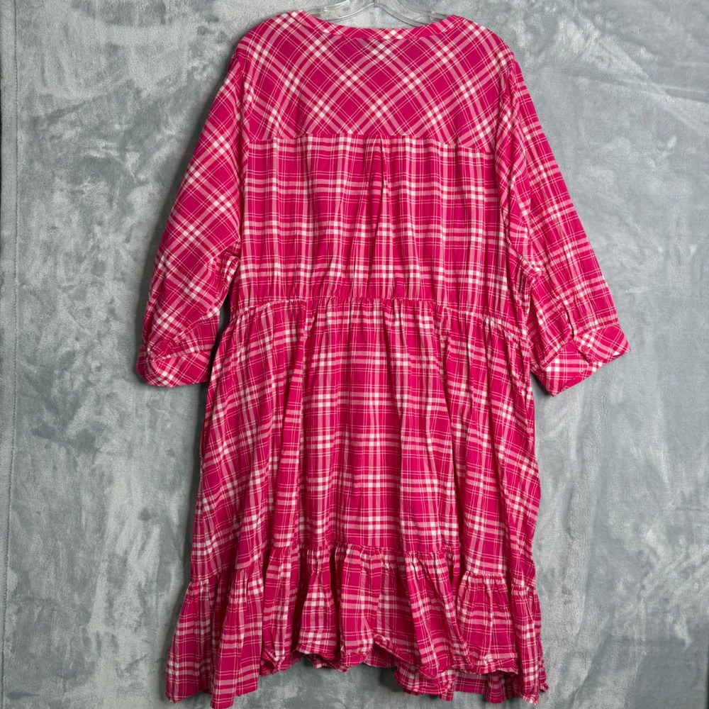 Torrid Mini Voile Mandarin Collar Dress Womens Plus Size 4X‎ Pink Plaid Preppy - Picture 2 of 6